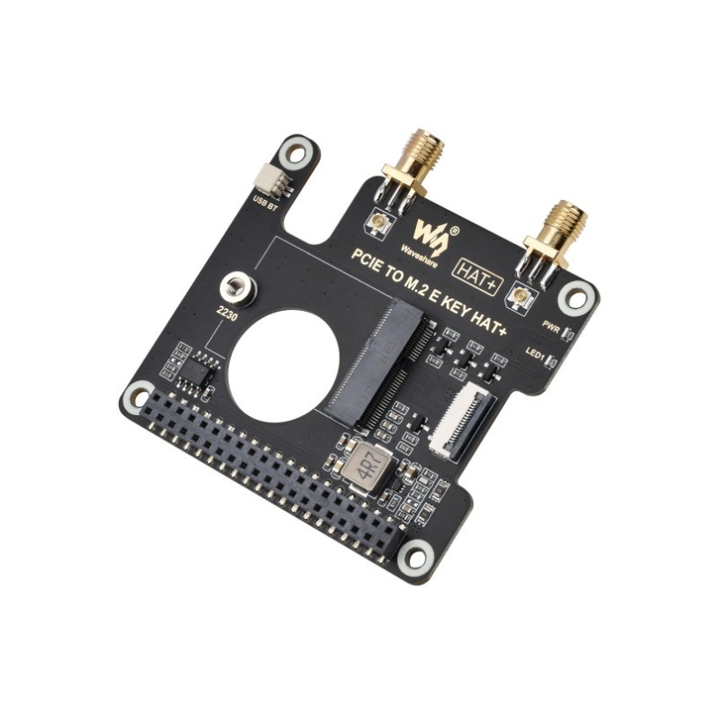 PCIe To M.2 E KEY HAT for Raspberry Pi 5, Compatible With NGFF (M.2 E Key) Wireless NIC, Supports USB Bluetooth Connection, HAT+ Standard, Raspberry Pi 5 PCIe HAT