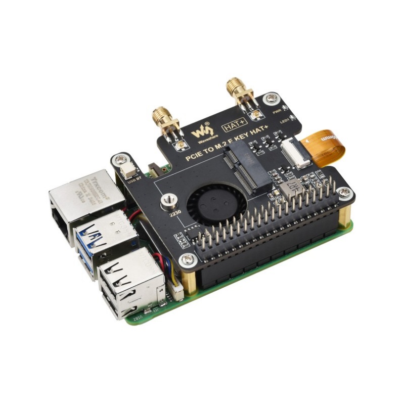 PCIe To M.2 E KEY HAT for Raspberry Pi 5, Compatible With NGFF (M.2 E Key) Wireless NIC, Supports USB Bluetooth Connection, HAT+ Standard, Raspberry Pi 5 PCIe HAT