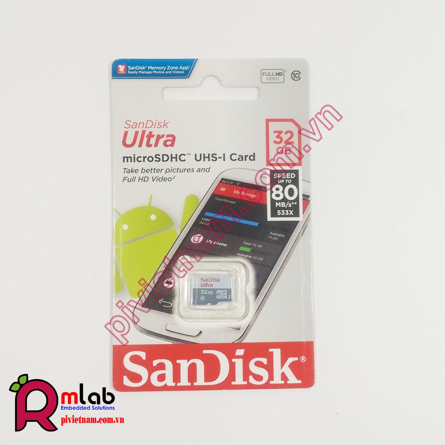 Thẻ nhớ Micro SD class 10 SanDisk Ultra  100MB/s, FULL HD VIDEO (Chọn dung lượng)