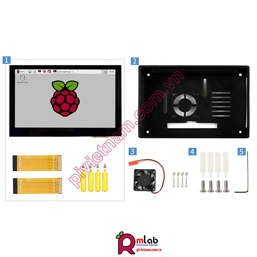 Màn hình 4.3inch dành cho Raspberry Pi (with Protection Case), 800x480, DSI, cảm ứng điện dung Waveshare