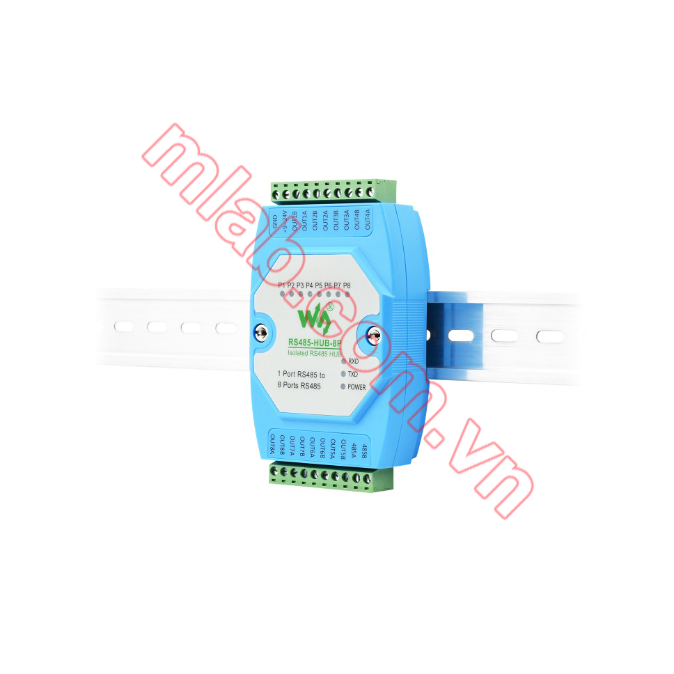 Industrial-grade Isolated 8-ch RS485 Hub, Rail-mount Support, Wide Baud rate Range