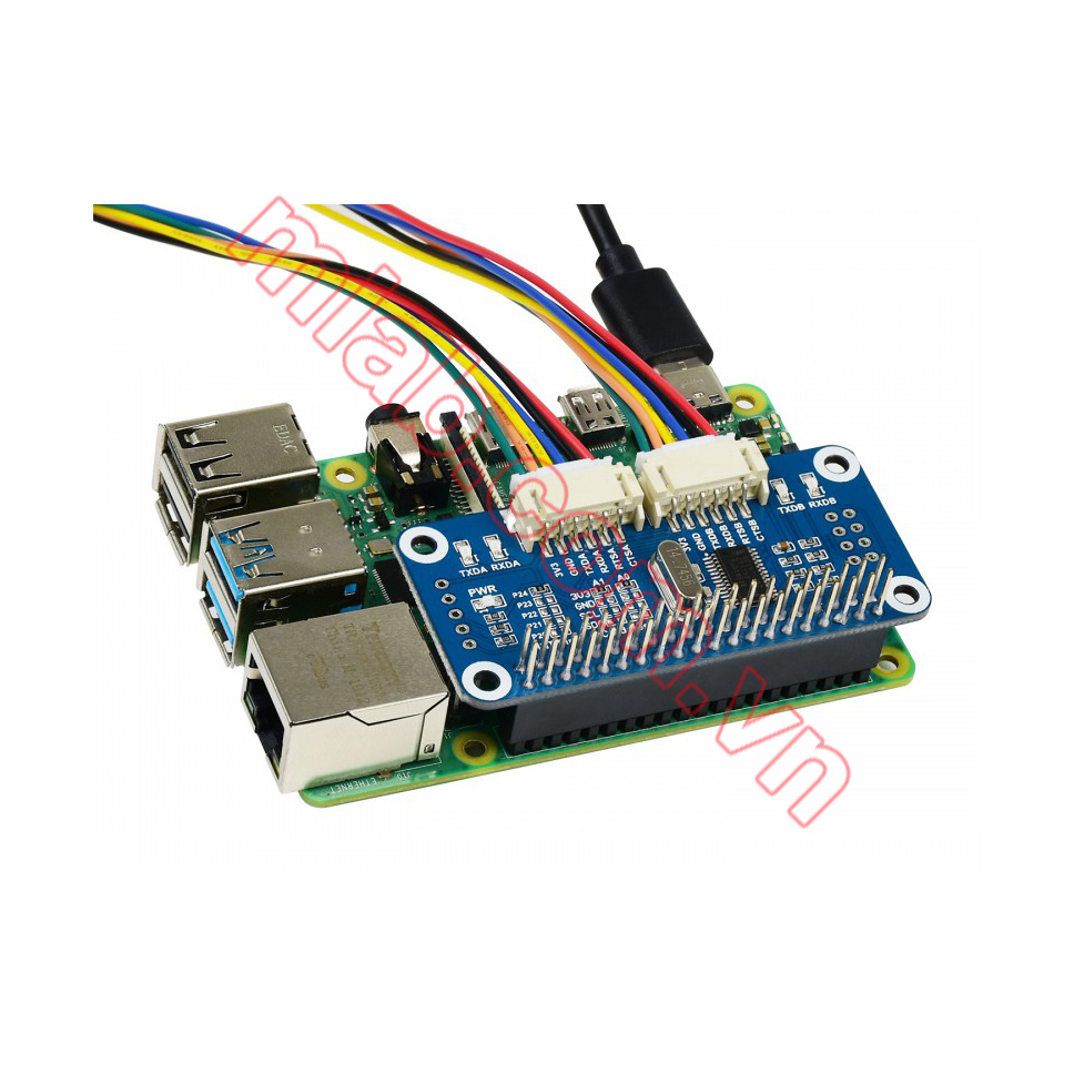 Serial Expansion HAT for Raspberry Pi, I2C Interface, 2-ch UART, 8 GPIOs