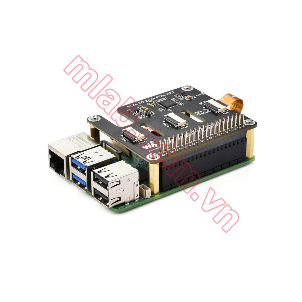 PCIe TO 2-CH PCIe HAT For Raspberry Pi 5