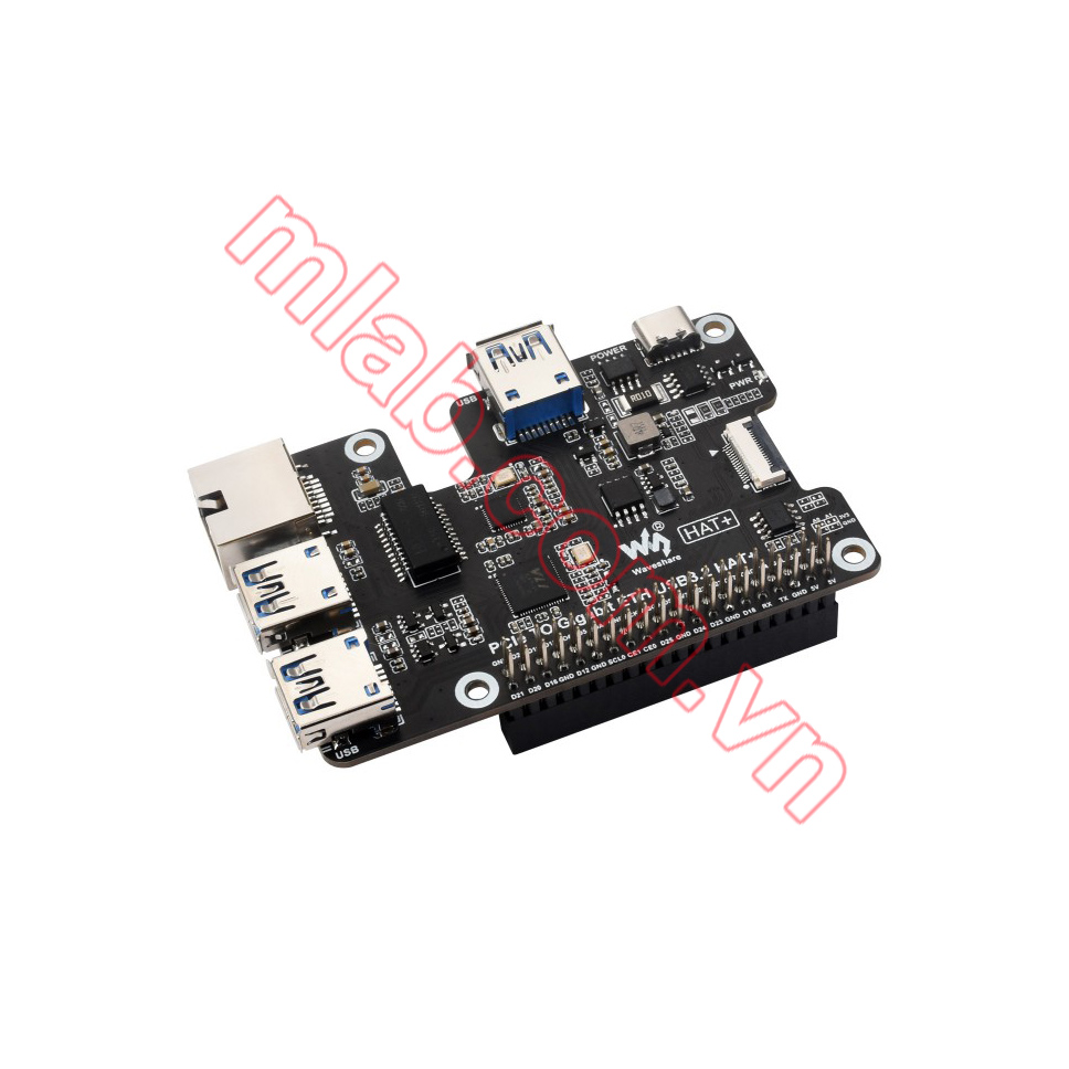 PCIe To Gigabit Ethernet And USB 3.2 Gen1 HAT For Raspberry Pi 5, 3x USB 3.2 Gen1, 1x Gigabit Ethernet, Driver-Free, Plug And Play, Raspberry Pi 5 PCIe HAT