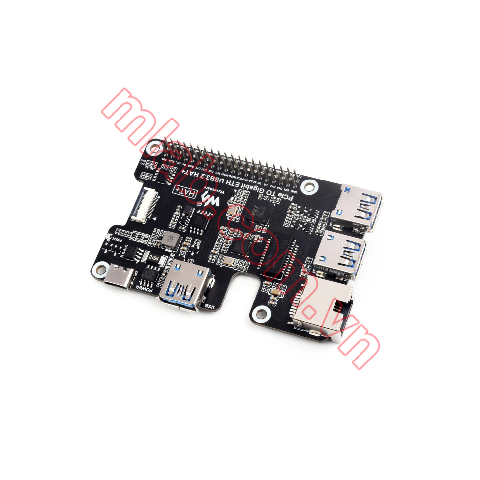 PCIe To Gigabit Ethernet And USB 3.2 Gen1 HAT For Raspberry Pi 5, 3x USB 3.2 Gen1, 1x Gigabit Ethernet, Driver-Free, Plug And Play, Raspberry Pi 5 PCIe HAT