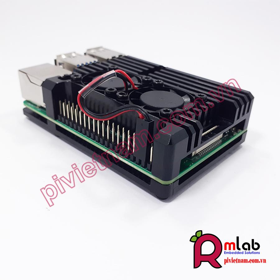Vỏ hộp nhôm quạt tản nhiệt đôi SP25 dành cho Raspberry Pi 4 Model B (Màu Đen)