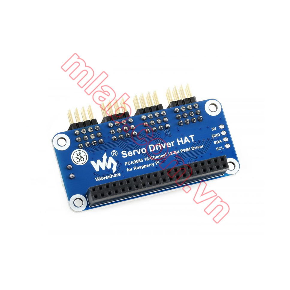 Servo Driver HAT (B) for Raspberry Pi, 16-Channel, 12-bit, I2C