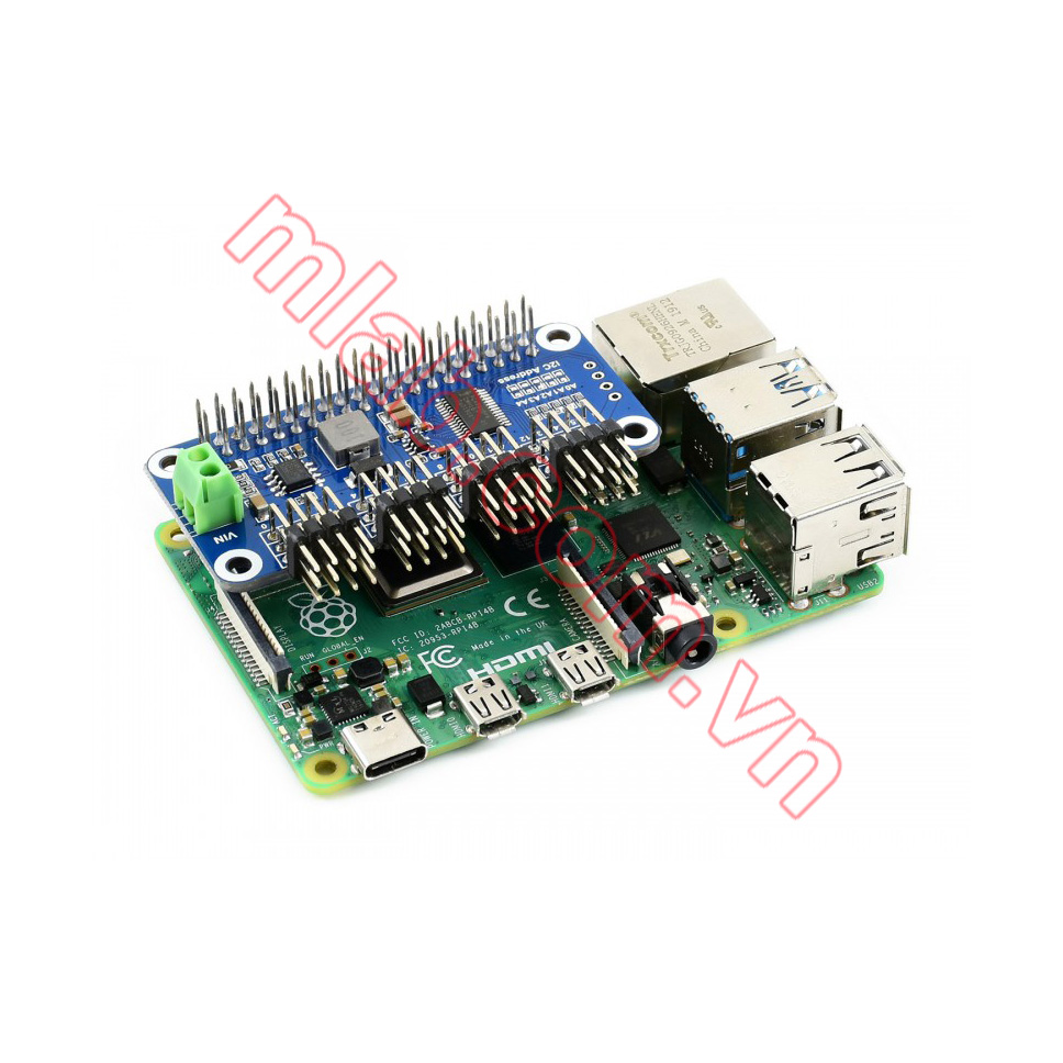 Servo Driver HAT (B) for Raspberry Pi, 16-Channel, 12-bit, I2C