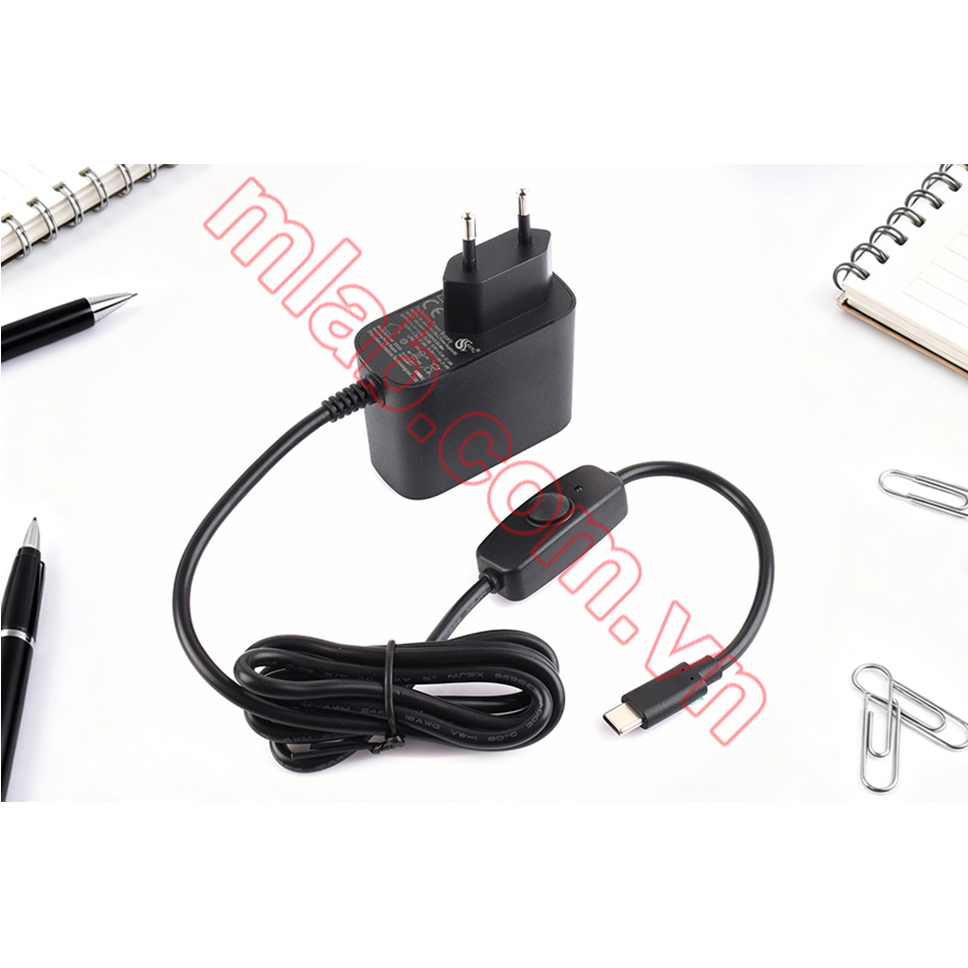 Nguồn 27W USB Type-C có công tắc nguồn dành cho Raspberry Pi 5