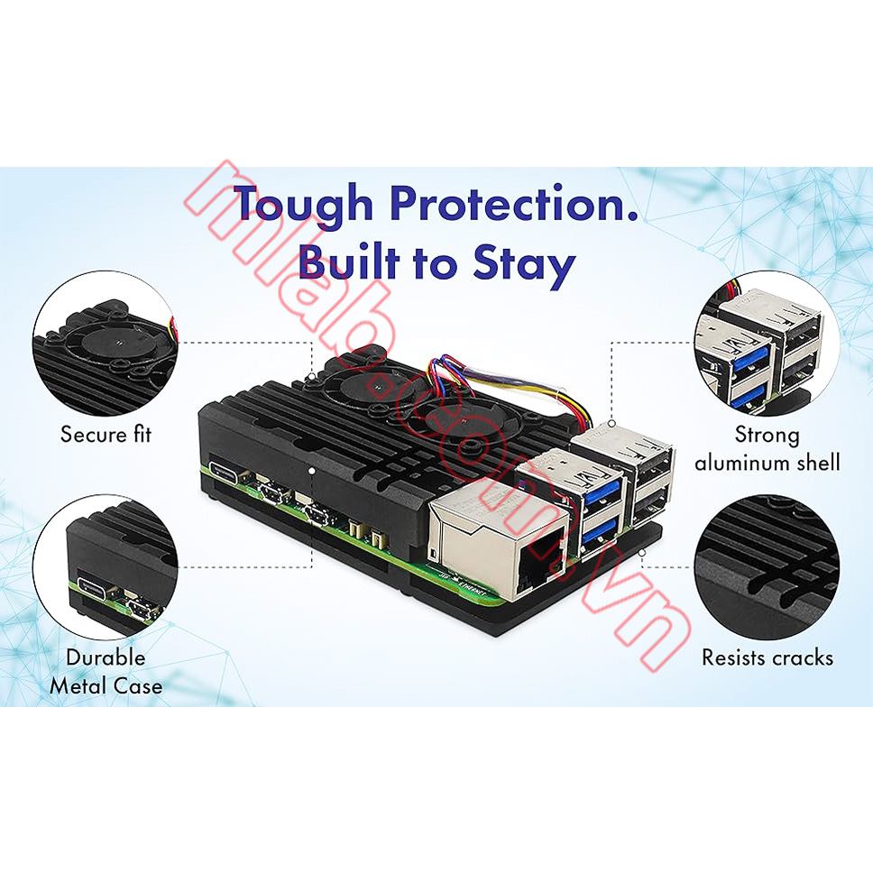 Vỏ hộp kim loại có quạt tản nhiệt đôi SP54 dành cho Raspberry Pi 5