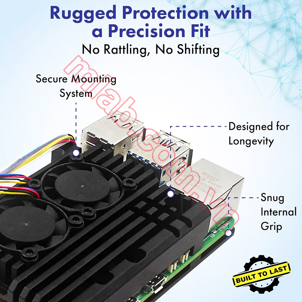 Vỏ hộp kim loại có quạt tản nhiệt đôi SP54 dành cho Raspberry Pi 5