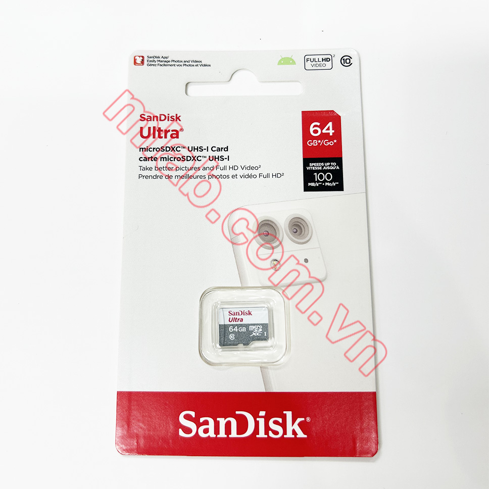 Thẻ nhớ Micro SD class 10 SanDisk Ultra  100MB/s, FULL HD VIDEO (Chọn dung lượng)