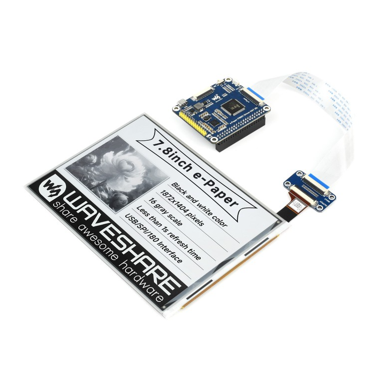 1872×1404, 7.8inch E-Ink display HAT for Raspberry Pi