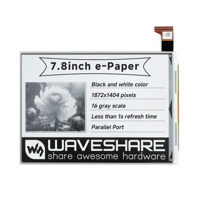 1872×1404, 7.8inch E-Ink display HAT for Raspberry Pi