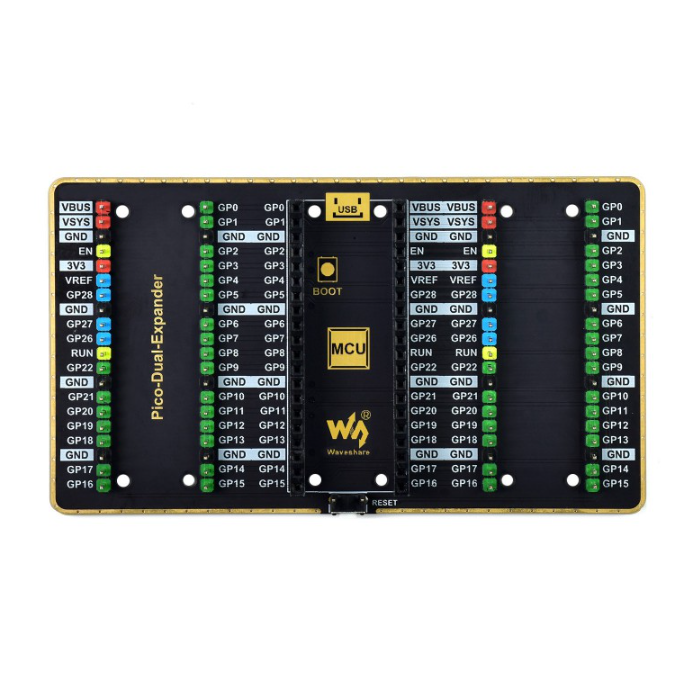 Dual GPIO Expander for Raspberry Pi Pico, Two Sets of Male Headers