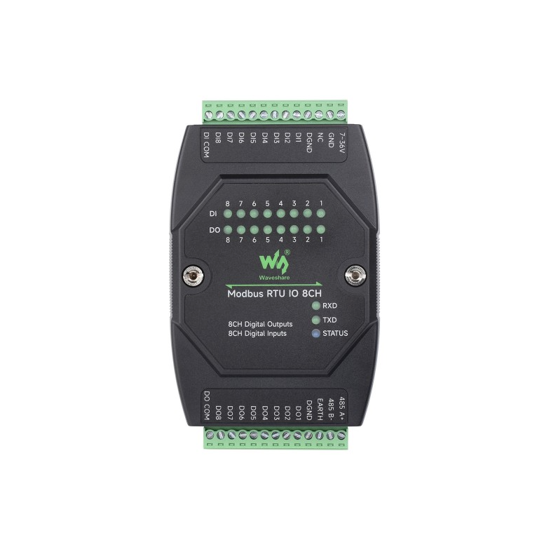 Industrial 8-Ch Digital Input & Output Module, DC 7~36V Wide Voltage Power Supply, Modbus RTU Protocol