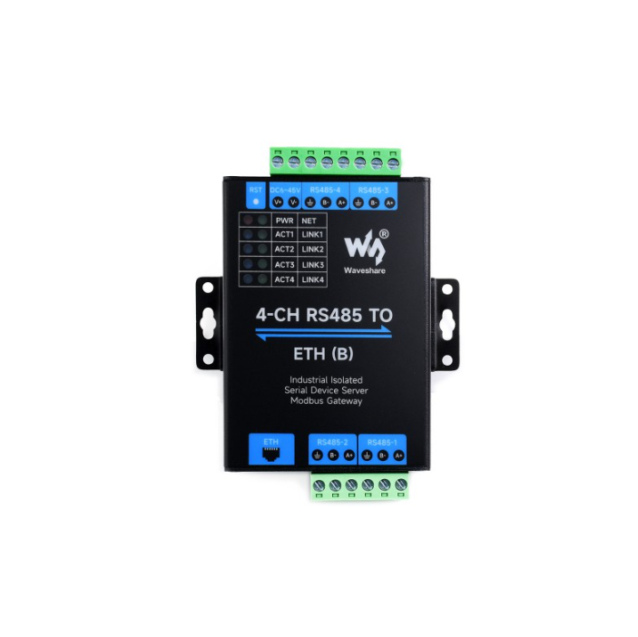 4-Ch RS485 to RJ45 Ethernet Serial Server, 4 Channels RS485 Independent Operation, Rail-mount Industrial Isolated Serial Module