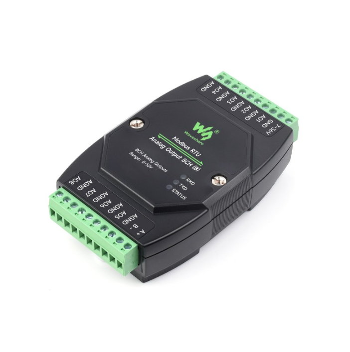 Industrial 8-Ch Analog Output Module, 12-bit DA Conversion, Supports 8-ch Simultaneous Voltage Or Current Output, DC 7~36V Wide Voltage Power Supply