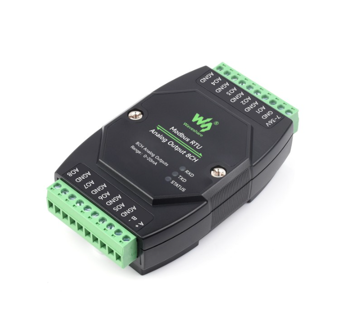 Industrial 8-Ch Analog Output Module, 12-bit DA Conversion, Supports 8-ch Simultaneous Voltage Or Current Output, DC 7~36V Wide Voltage Power Supply
