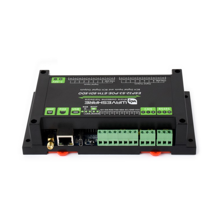 Industrial ESP32-S3 Control Board With 8-Channel Digital Input & Output, Built-in Xtensa 32-bit LX7 Dual-core Processor, Up To 240MHz, With Multiple Isolation Protection Circuits