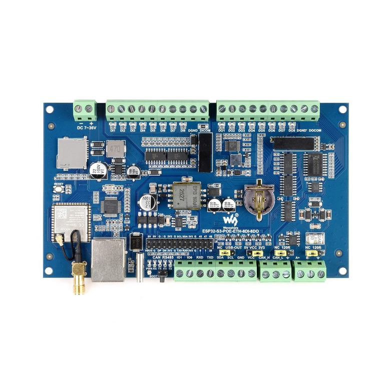 Industrial ESP32-S3 Control Board With 8-Channel Digital Input & Output, Built-in Xtensa 32-bit LX7 Dual-core Processor, Up To 240MHz, With Multiple Isolation Protection Circuits