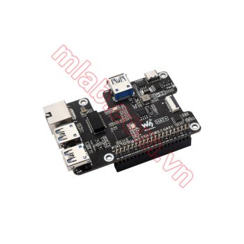 PCIe To Gigabit Ethernet And USB 3.2 Gen1 HAT For Raspberry Pi 5, 3x USB 3.2 Gen1, 1x Gigabit Ethernet, Driver-Free, Plug And Play, Raspberry Pi 5 PCIe HAT